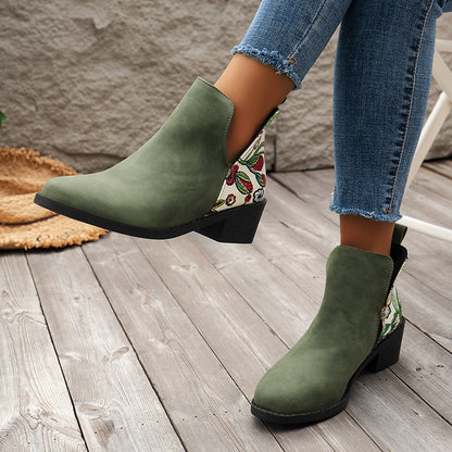 Lovely Women's Zipper V-cut Square Heel Boots for Autumn and Winter. Green Size35