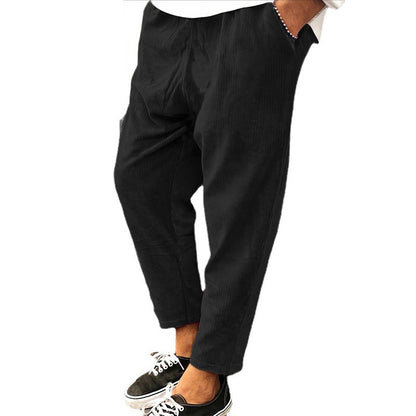 Cute Men's Winter Corduroy Streetwear Joggers Pants Black 3XL