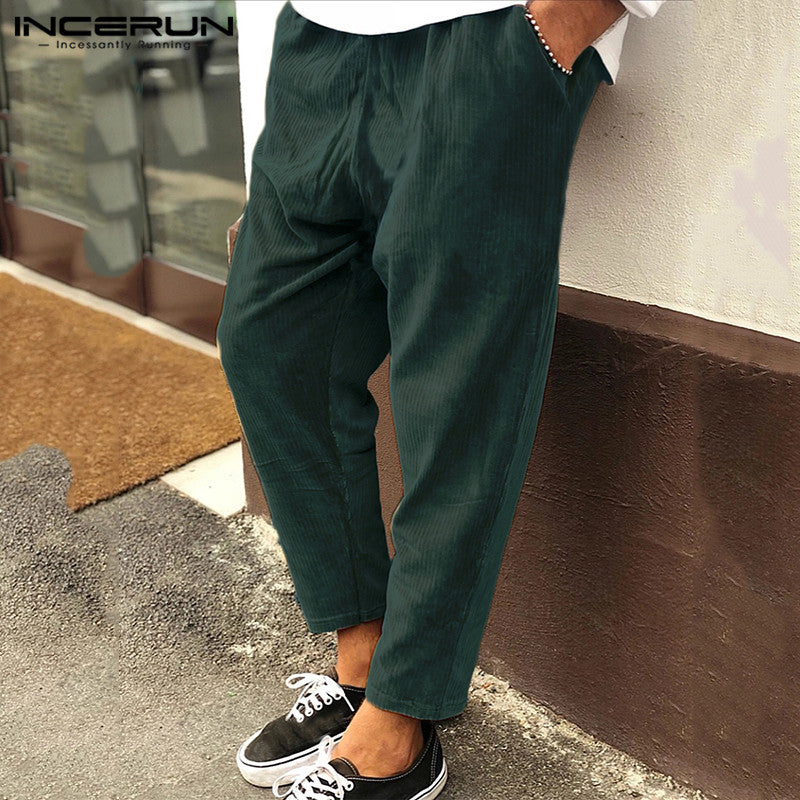 Cute Men's Winter Corduroy Streetwear Joggers Pants Green 3XL