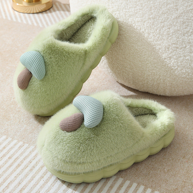 Women's Thick-soled Autumn And Winter Plush Slipper Indoor Non-slip Slippers Green 36or37