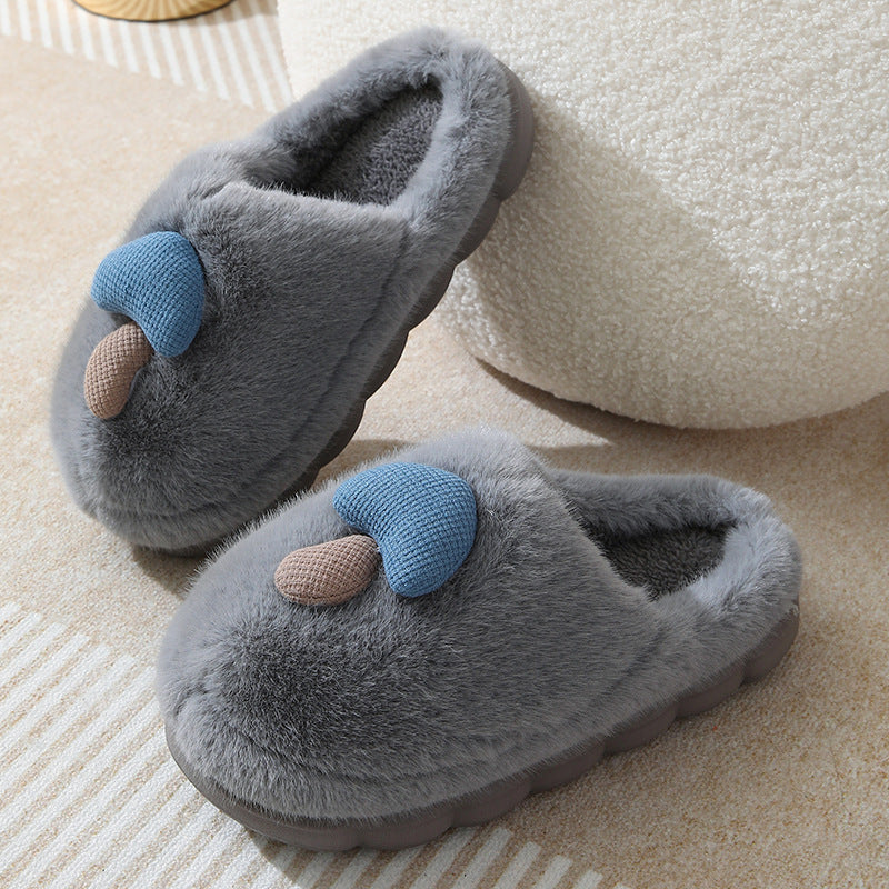 Women's Thick-soled Autumn And Winter Plush Slipper Indoor Non-slip Slippers Grey 36or37