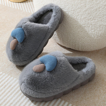 Women's Thick-soled Autumn And Winter Plush Slipper Indoor Non-slip Slippers Grey 42or43