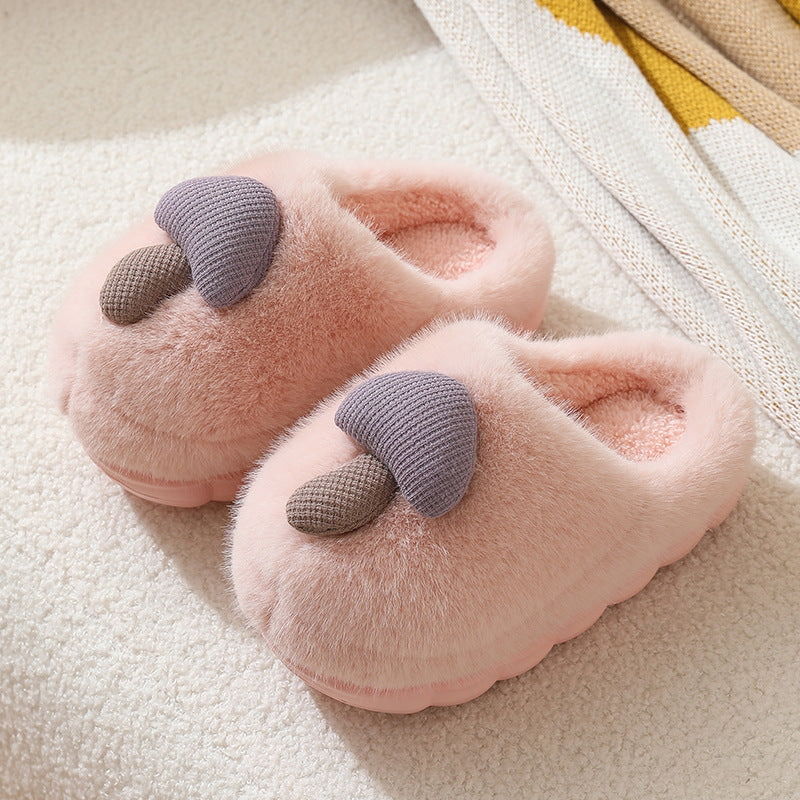 Women's Thick-soled Autumn And Winter Plush Slipper Indoor Non-slip Slippers Pink 36or37