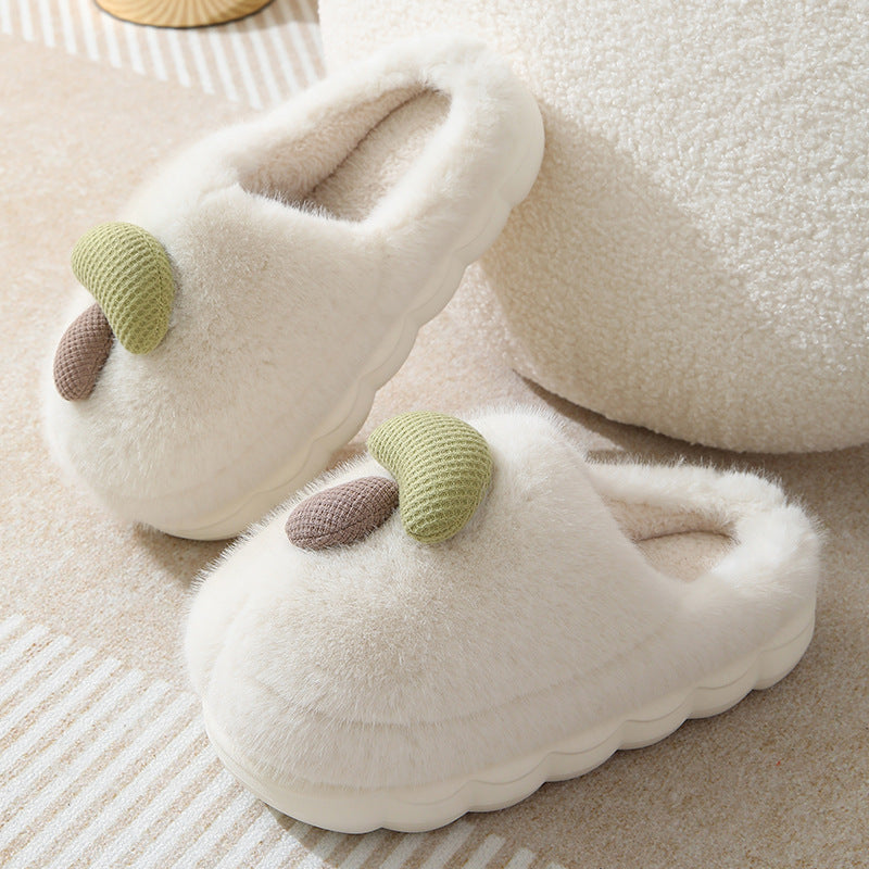 Women's Thick-soled Autumn And Winter Plush Slipper Indoor Non-slip Slippers White 36or37