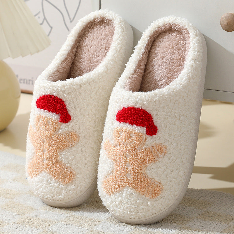 Lovely Christmas Cotton Home Slippers Cute Cartoon Santa Claus For Women And Men Gingerbread Man 36or37