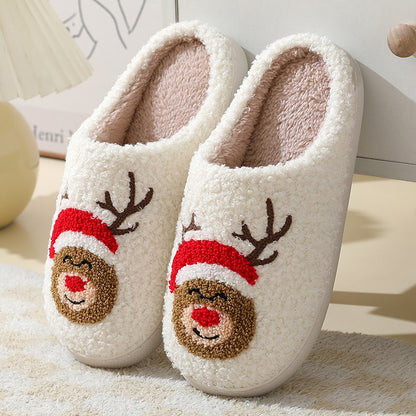 Lovely Christmas Cotton Home Slippers Cute Cartoon Santa Claus For Women And Men Moose 36or37