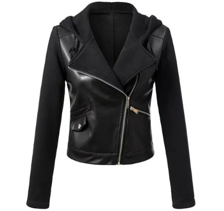 Elegant Women's Leather Motorcycle Jacket Coats Black Outerwear leather PU Jacket