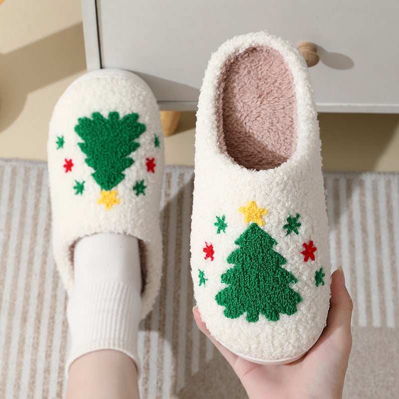 Lovely Christmas Cotton Home Slippers Cute Cartoon Santa Claus For Women And Men Tree 36or37