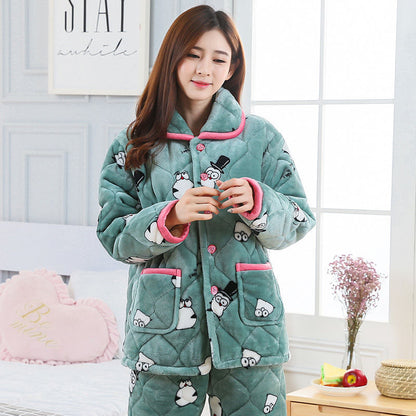 Women's Pajamas Winter Thickened Three Layers In Winter 1 Style 2XL