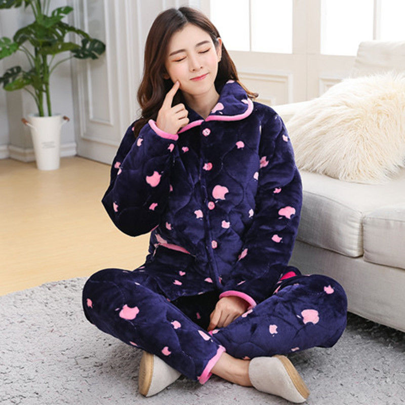 Women's Pajamas Winter Thickened Three Layers In Winter 9 Style 2XL