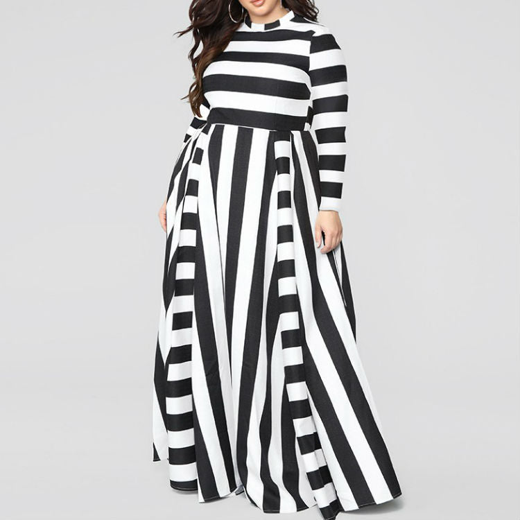 Lovely Loose Women's Striped Dress Plus Size Black L