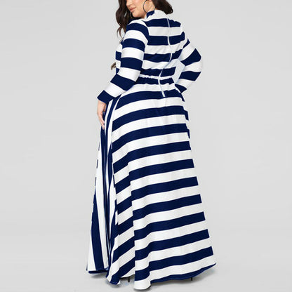 Lovely Loose Women's Striped Dress Plus Size Blue 2XL