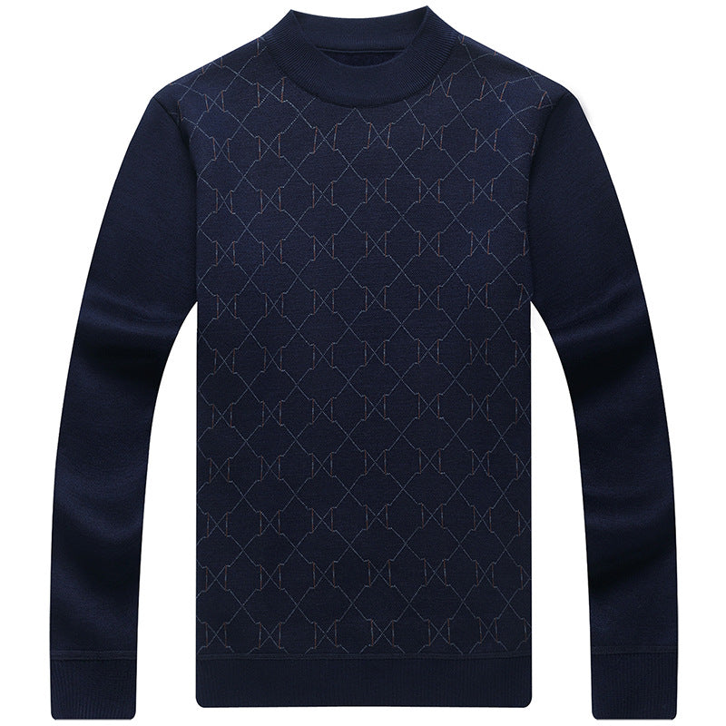 Cute Men's Long Sleeve T-shirt Autumn Winter Sweater Navy Blue 2XL