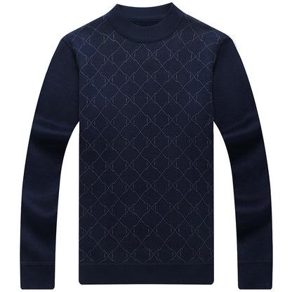 Cute Men's Long Sleeve T-shirt Autumn Winter Sweater Navy Blue 2XL