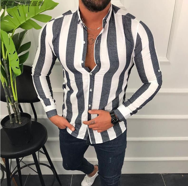 Elegant Casual Urban Men's Striped Shirt Black XXL