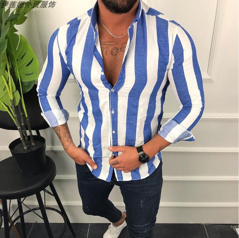 Elegant Casual Urban Men's Striped Shirt Blue XL