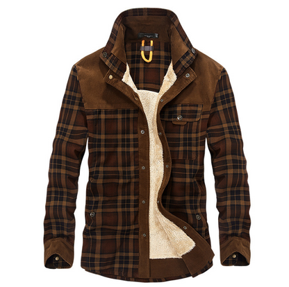 Men's Thicken Warm Fleece Jackets Coats Pure Cotton Plaid Jacket Coffee 48 M