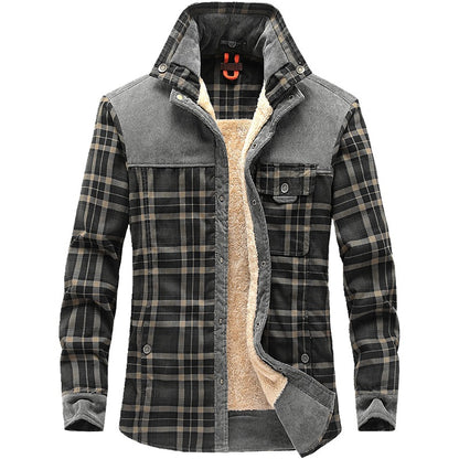 Men's Thicken Warm Fleece Jackets Coats Pure Cotton Plaid Jacket Grey 50 L