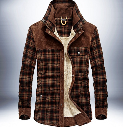 Men's Thicken Warm Fleece Jackets Coats Pure Cotton Plaid Jacket Red Coffee 48 M