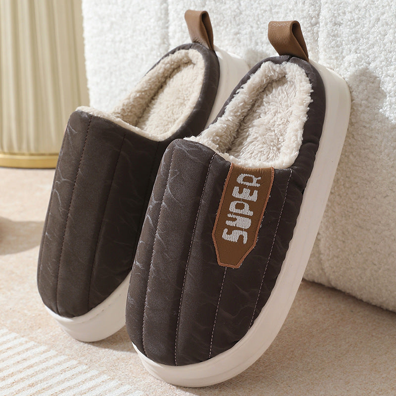 Cute Unisex Men Women Home Waterproof Thick-soled Non-slip Indoor Warm Plush Slippers Coffee 40or41