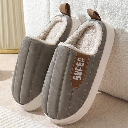 Cute Unisex Men Women Home Waterproof Thick-soled Non-slip Indoor Warm Plush Slippers Grey 40or41