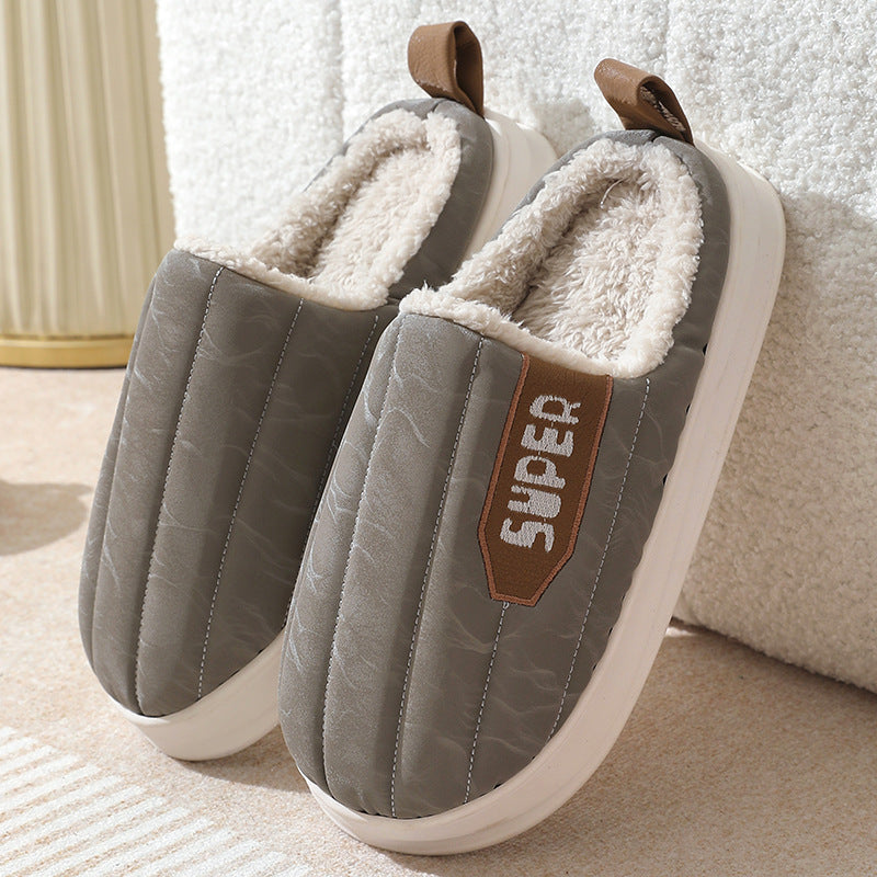 Cute Unisex Men Women Home Waterproof Thick-soled Non-slip Indoor Warm Plush Slippers Grey 42or43