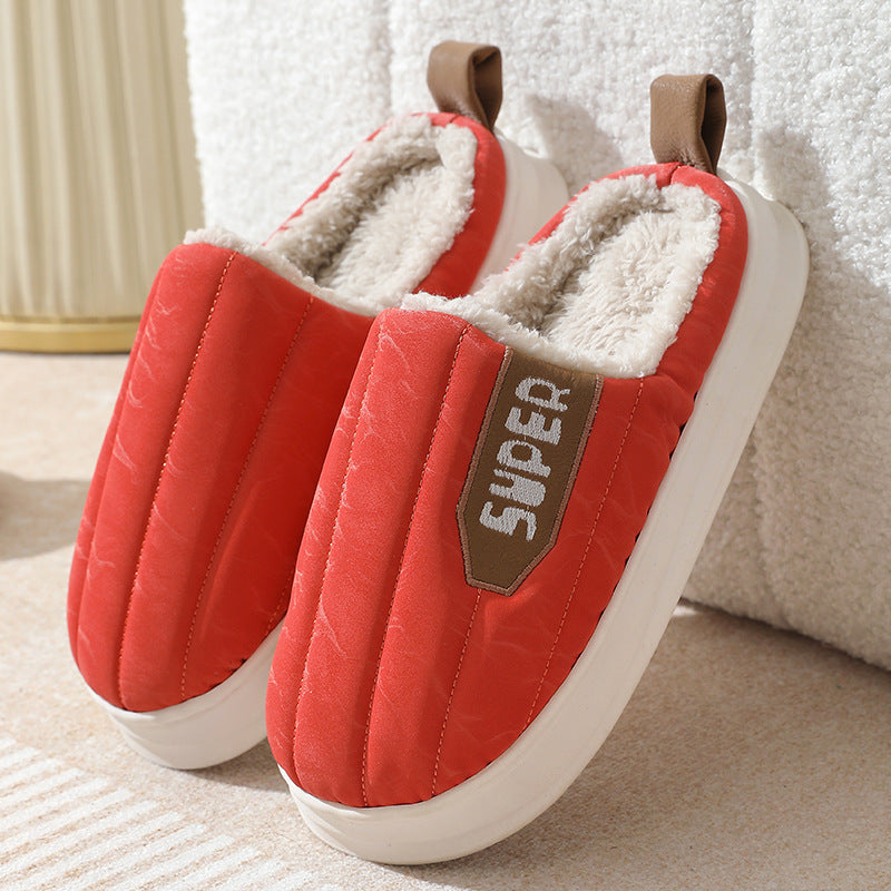 Cute Unisex Men Women Home Waterproof Thick-soled Non-slip Indoor Warm Plush Slippers Orange Red 38or39