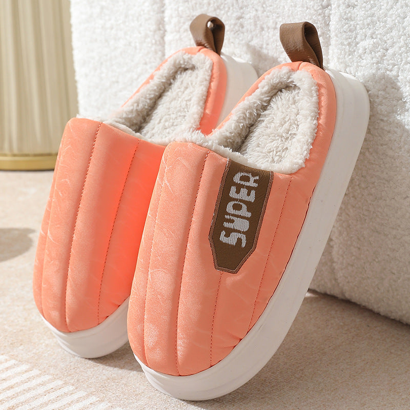 Cute Unisex Men Women Home Waterproof Thick-soled Non-slip Indoor Warm Plush Slippers Orange Yellow 38or39