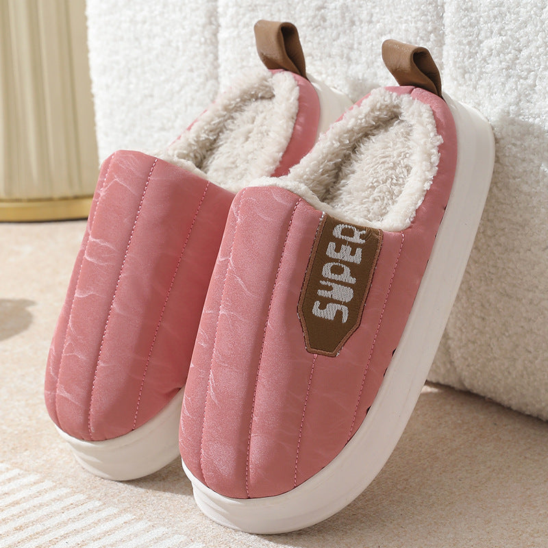 Cute Unisex Men Women Home Waterproof Thick-soled Non-slip Indoor Warm Plush Slippers Purple 36or37