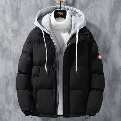 Cute Men Winter Windproof Solid Leisure Sports Cotton Thickened Two-piece CoatJacket Black 2XL