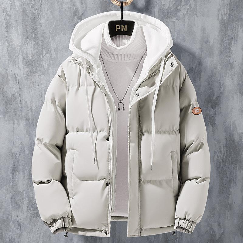 Cute Men Winter Windproof Solid Leisure Sports Cotton Thickened Two-piece CoatJacket Khaki 2XL