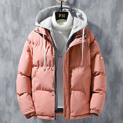 Cute Men Winter Windproof Solid Leisure Sports Cotton Thickened Two-piece CoatJacket Pink 2XL