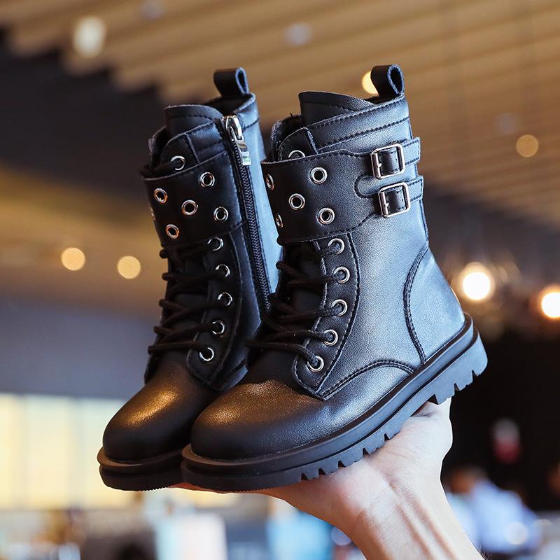 Lovely Children Shoes Boys Girls Autumn Winter Leather Boots Black 28