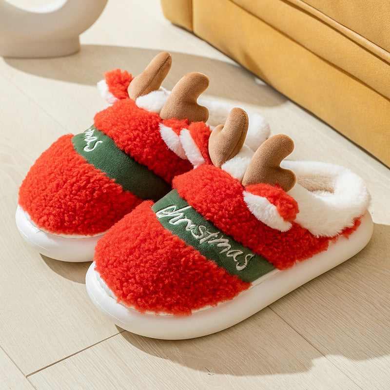 Lovely Christmas Shoes Winter Soft Cozy Bedroom Slipper Slip On House Shoes Men Women Bright red 36to37