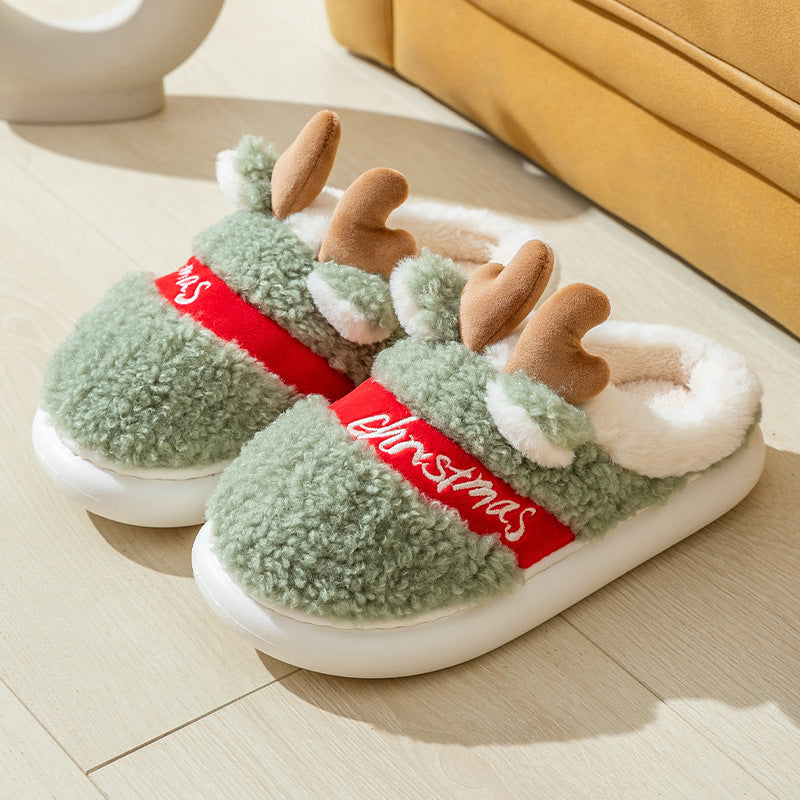 Lovely Christmas Shoes Winter Soft Cozy Bedroom Slipper Slip On House Shoes Men Women Green 36to37