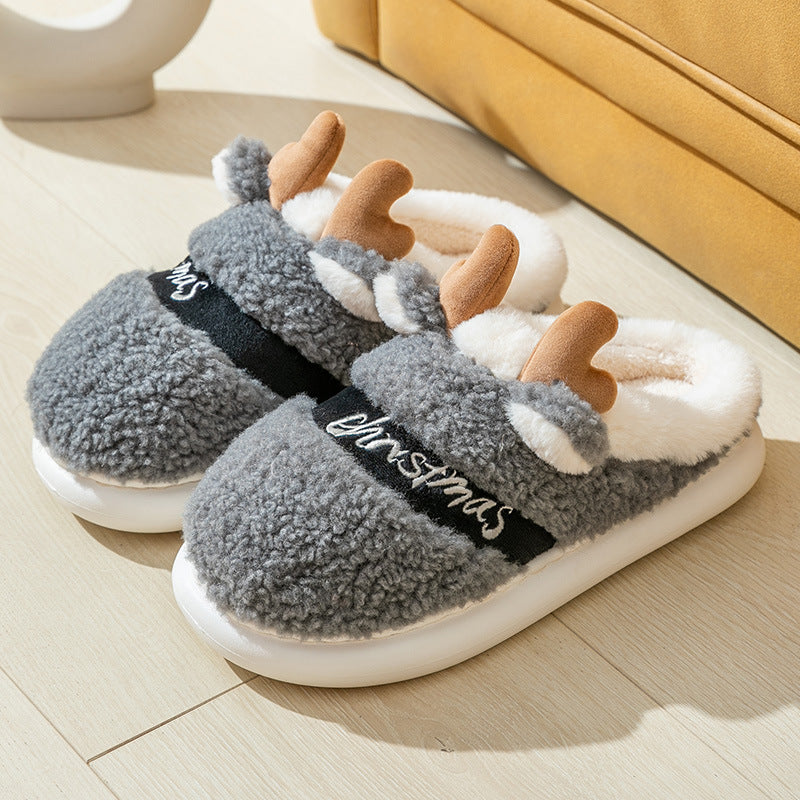 Lovely Christmas Shoes Winter Soft Cozy Bedroom Slipper Slip On House Shoes Men Women Grey 40to41