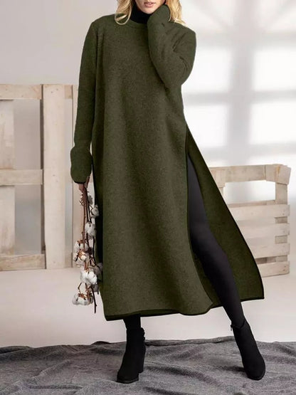 Oversized Knit Lace Dress Brushed Hoody Casual Dress Army Green L