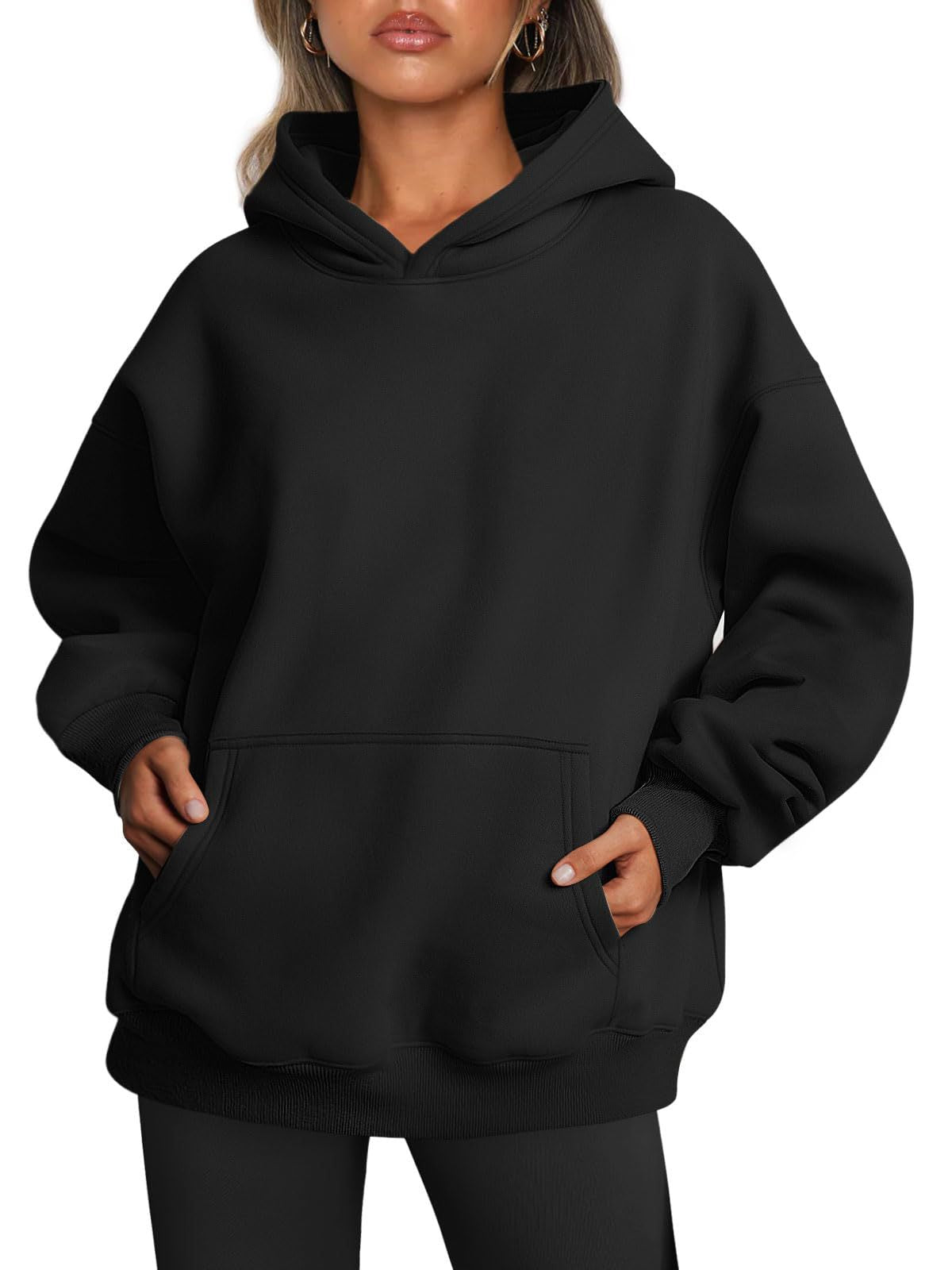 Lovely Women's Oversized Hoodies Fleece Loose Sweatshirts Winter Fall Outfits Black S