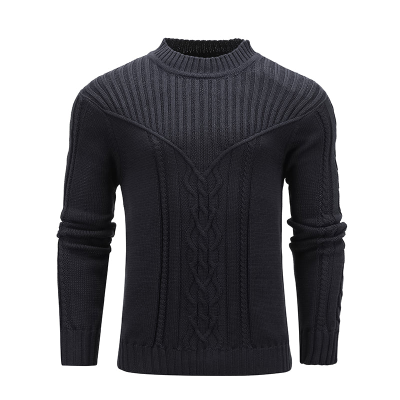 Warm Men's Solid Color Warm Jacquard Sweater Black USA S