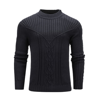 Warm Men's Solid Color Warm Jacquard Sweater Black USA S