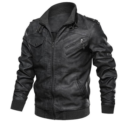 Cute Men's PU Leather Hoodless Jacket Black 3XL