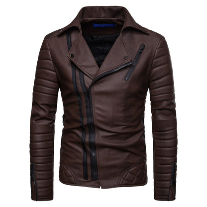 Cute Men's Zippered PU Leather Jacket Brown 3XL