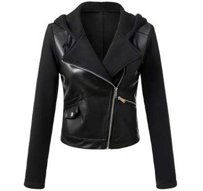 Elegant Women's Leather Motorcycle Jacket Coats Black Outerwear leather PU Jacket B L