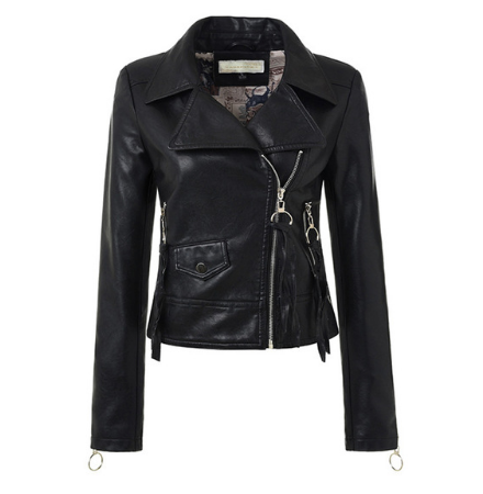 Elegant Women's Leather Motorcycle Jacket Coats Black Outerwear leather PU Jacket C L