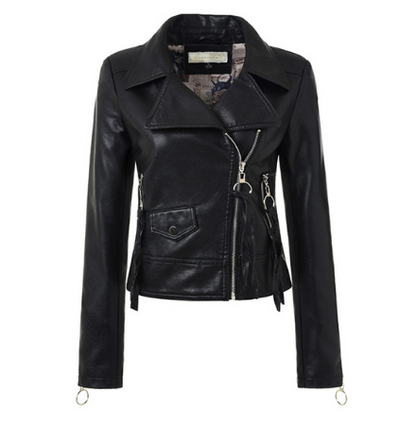 Elegant Women's Leather Motorcycle Jacket Coats Black Outerwear leather PU Jacket C M