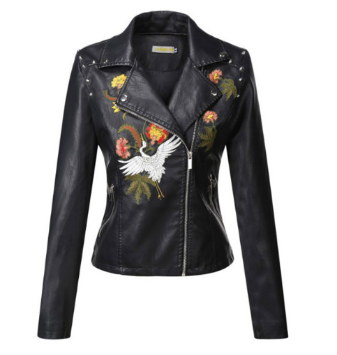 Elegant Women's Leather Motorcycle Jacket Coats Black Outerwear leather PU Jacket D L