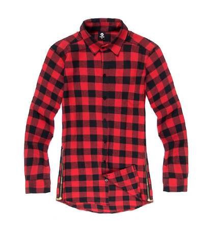 Mens Fashion Hip Hop Shirts Streetwear Urban Hiphop Plaid Zipper Shirt L Long Sleeve Red