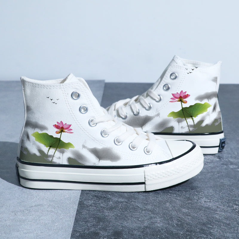 Women's Style Lotus Pond Bamboo Forest Student High-top Board Shoe Lotus Pond 35