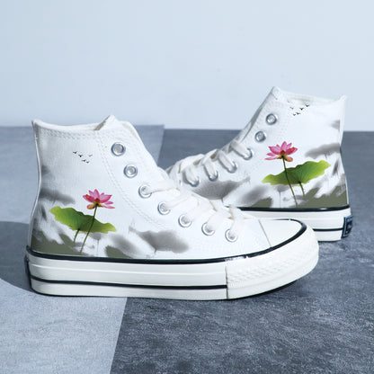 Women's Style Lotus Pond Bamboo Forest Student High-top Board Shoe Lotus Pond 36