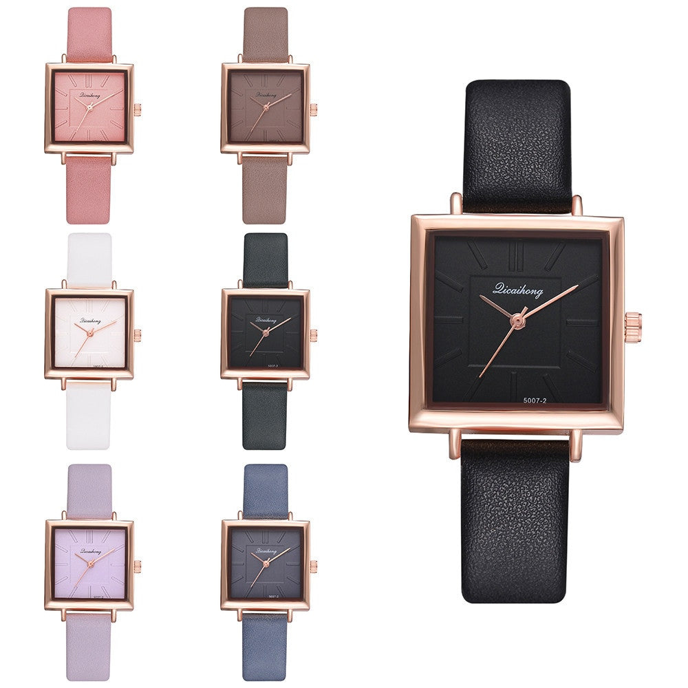 Elegant Square Women's Bracelet Wrist Watch Leather Crystal Ladies Quartz Clock